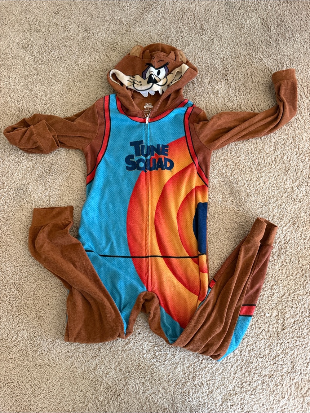 Kids Tune Squad One-Piece Bodysuit Hoodie in Brown and Blue
